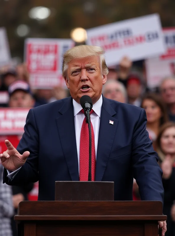 Donald Trump speaking at a rally with JD Vance standing behind him