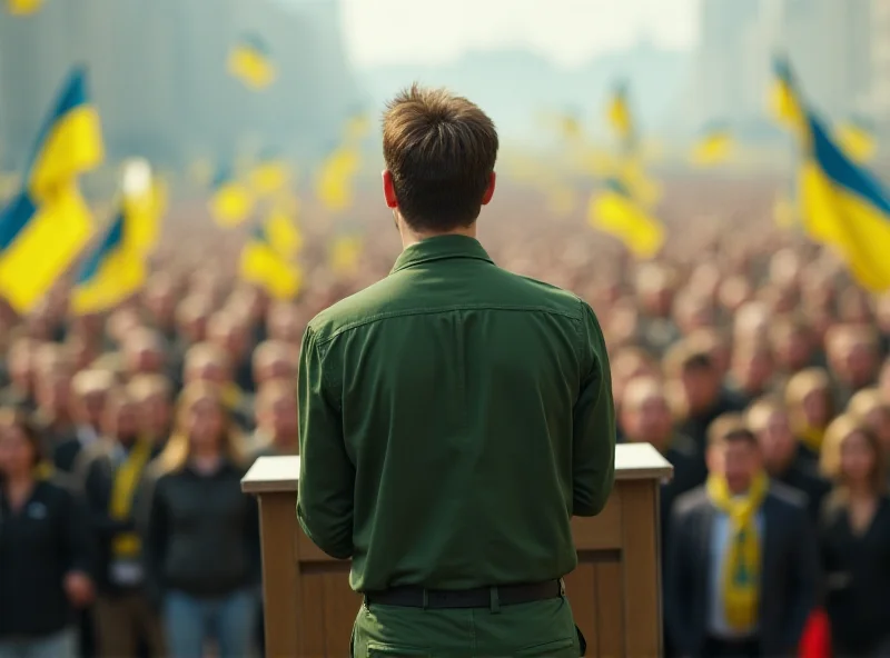 Volodymyr Zelensky addressing a crowd