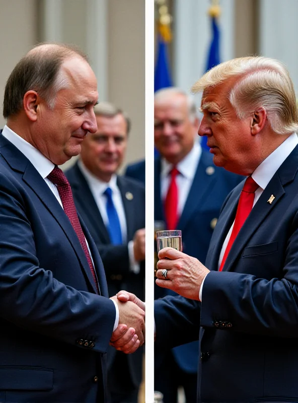 A split screen image. On one side, European leaders are shown meeting in solidarity. On the other side, an image implying the Kremlin is celebrating.