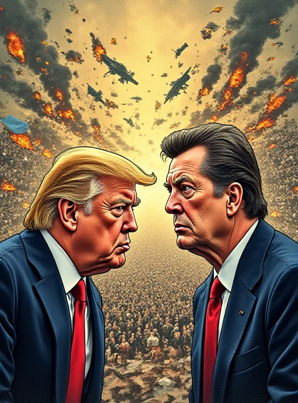 A political cartoon depicting Trump and Zelensky in a tense standoff.