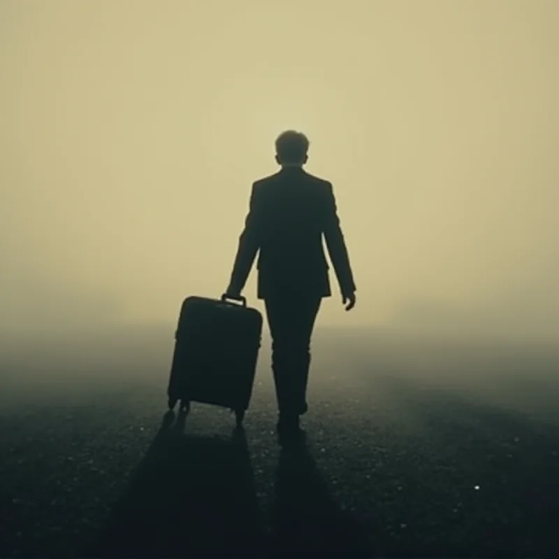 A silhouette of a person walking away with a suitcase representing leaving a country