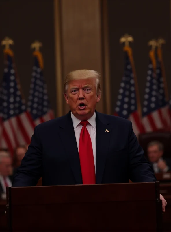 A close-up of Donald Trump speaking at a podium