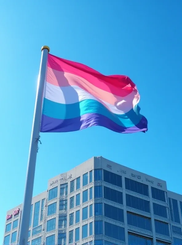 Transgender flag waving in front of a hospital