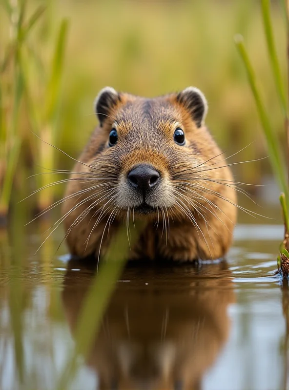 Close-up of a nutria in a marshy environment.