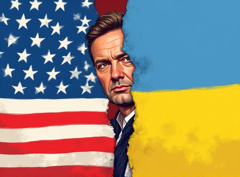 Illustration of a divided US flag with Zelensky's face subtly in the background, representing the divided opinions.