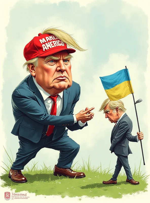 A political cartoon depicting Trump and Zelenskyy in a satirical manner.