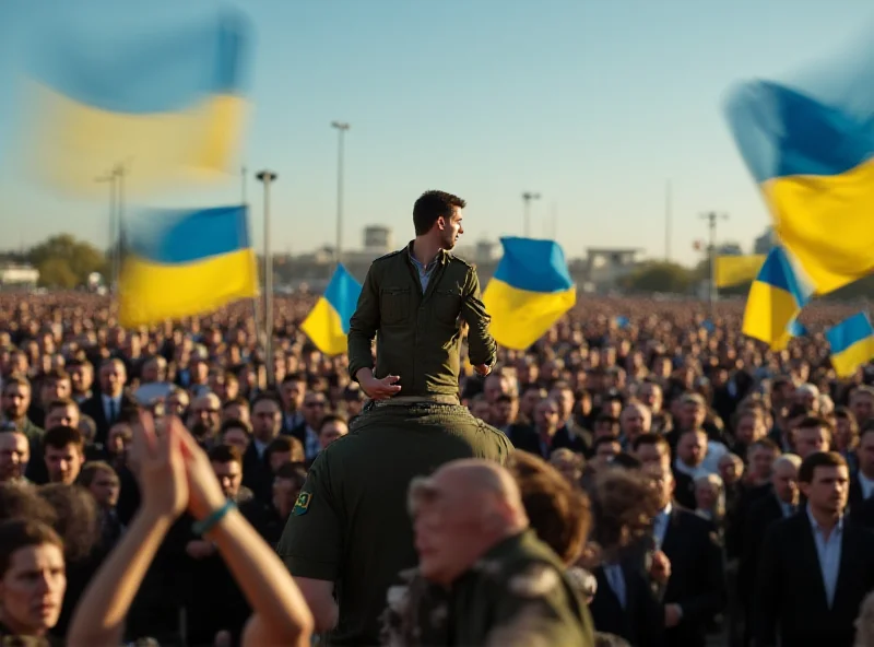 Volodymyr Zelenskyy addressing a crowd.