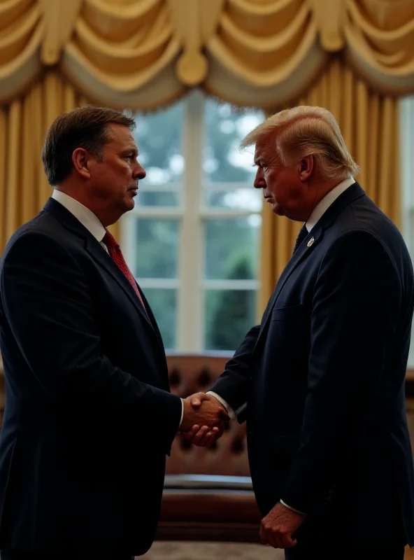 Donald Trump and Volodymyr Zelenskyy shaking hands at the White House, looking strained.