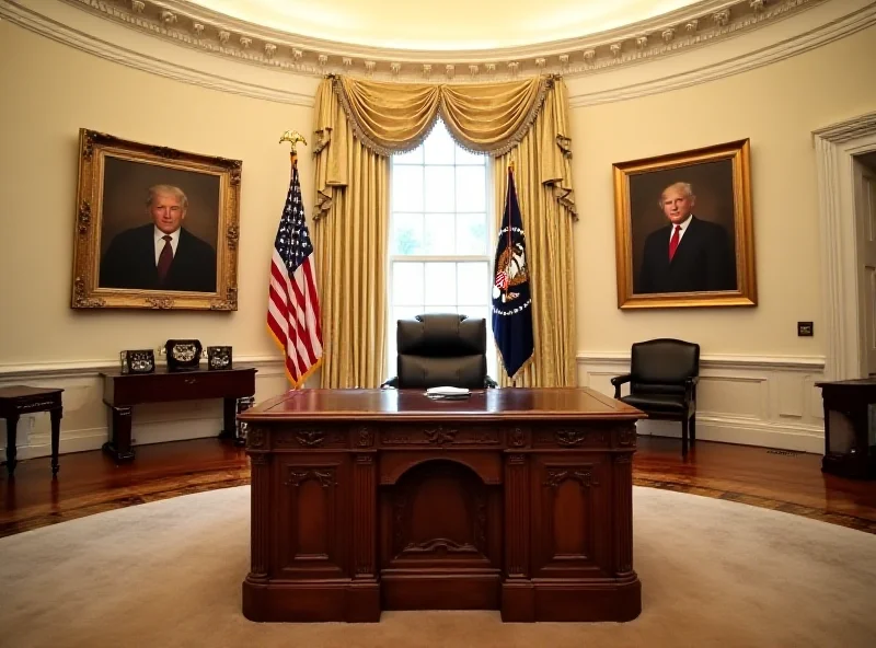 The Oval Office in the White House, empty and imposing.