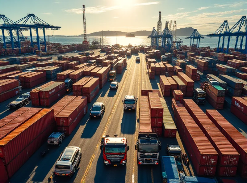 Shipping containers at a port, representing trade and tariffs.