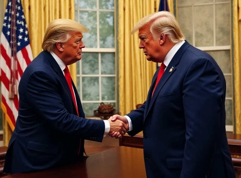 Volodymyr Zelenskyy shaking hands with Donald Trump in the Oval Office.