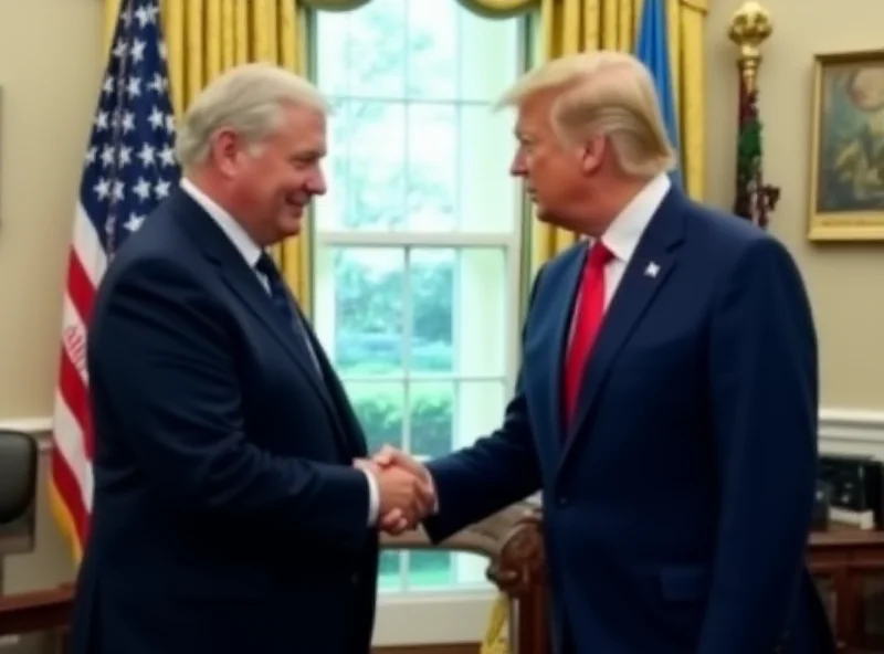 Volodymyr Zelenskyy and Donald Trump shaking hands in the Oval Office