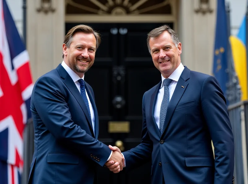 Volodymyr Zelenskyy and Keir Starmer shaking hands in front of Downing Street