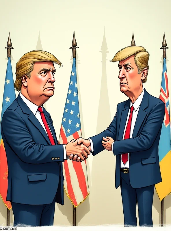 A political cartoon depicting Donald Trump looking frustrated while Volodymyr Zelenskyy shakes hands with Keir Starmer.