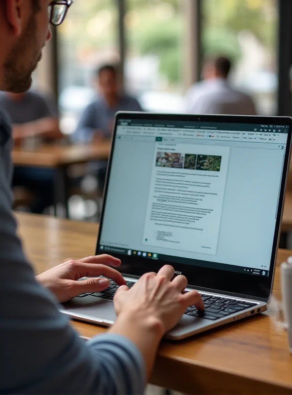 A person using the ASUS Zenbook A14 in a cafe setting, highlighting its portability and suitability for on-the-go work.