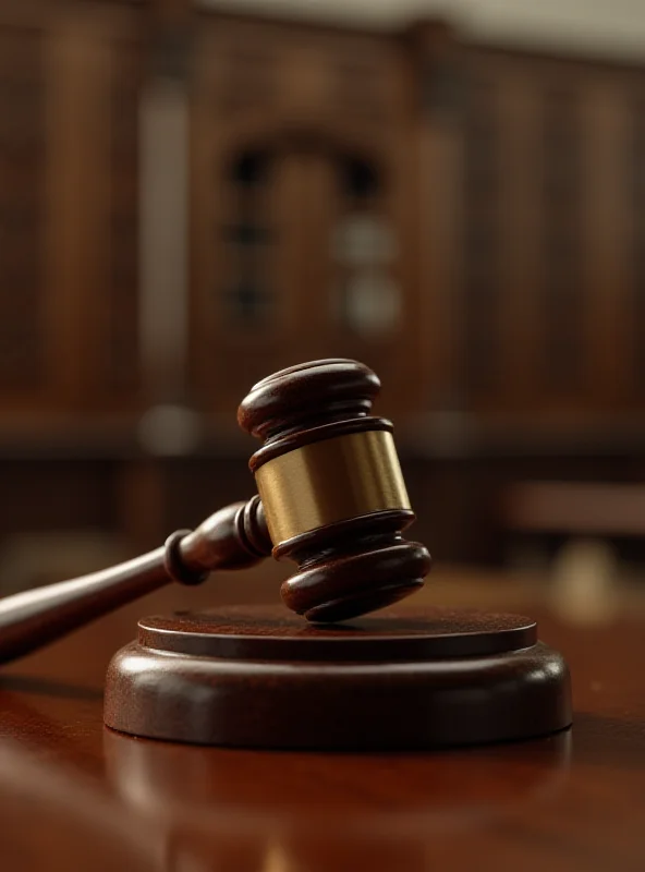 A gavel in a courtroom setting